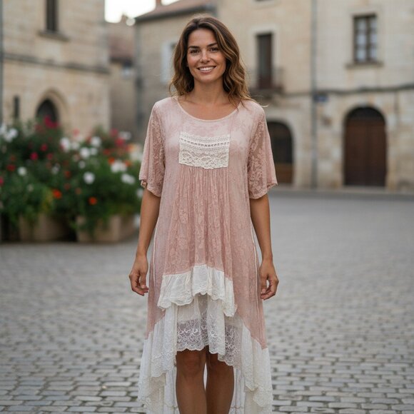 Magnolia Pearl Dresses & Skirts - Magnolia Pearl Silk Embroiderer Dress Eyelet Lace in Dusky Peach Love Label